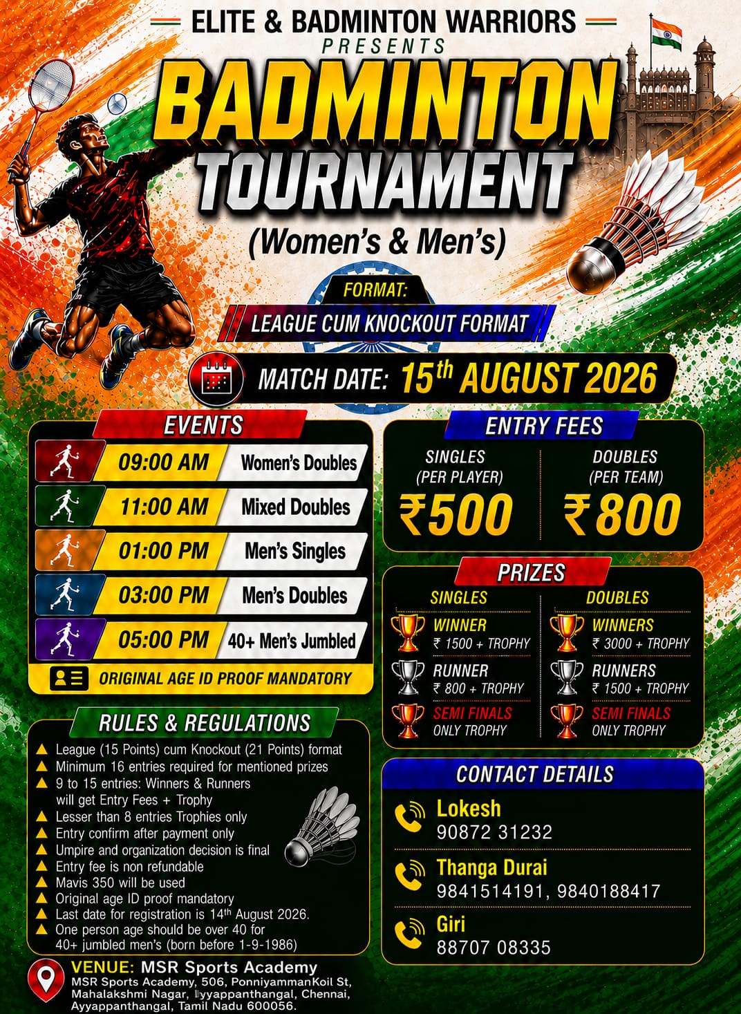 Elite & Badminton Warriors Badminton Tournament