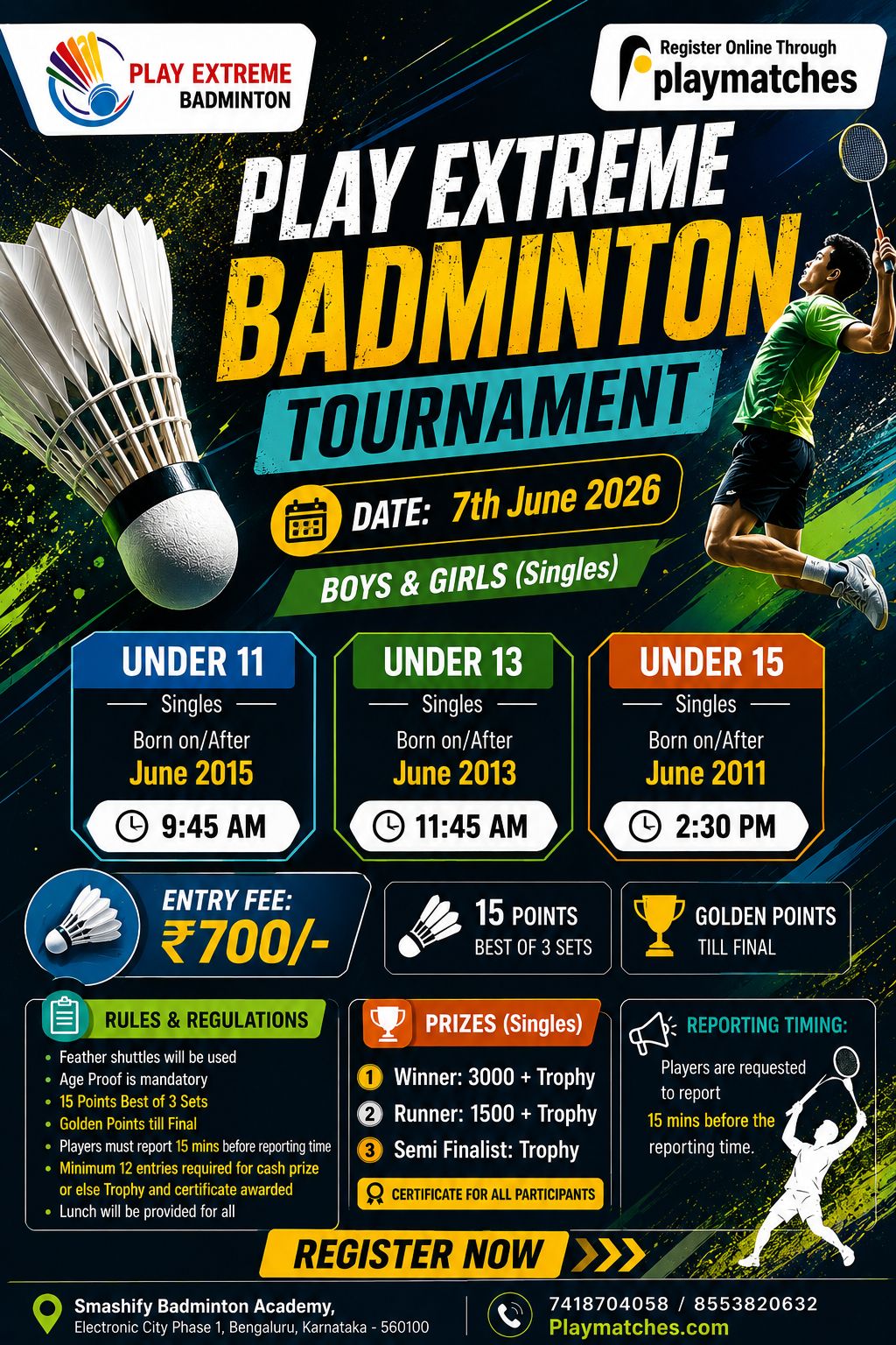 Play Extreme Presents Junior Badminton Tournament - Cash Prize
