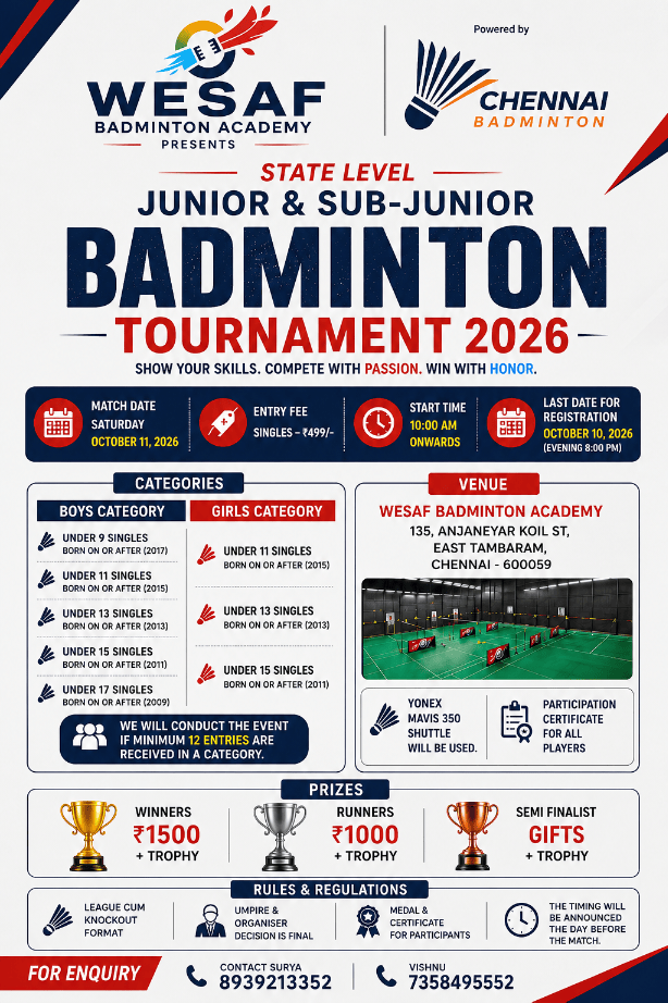 State Level Junior & Sub-Junior Badminton Tournament 2026