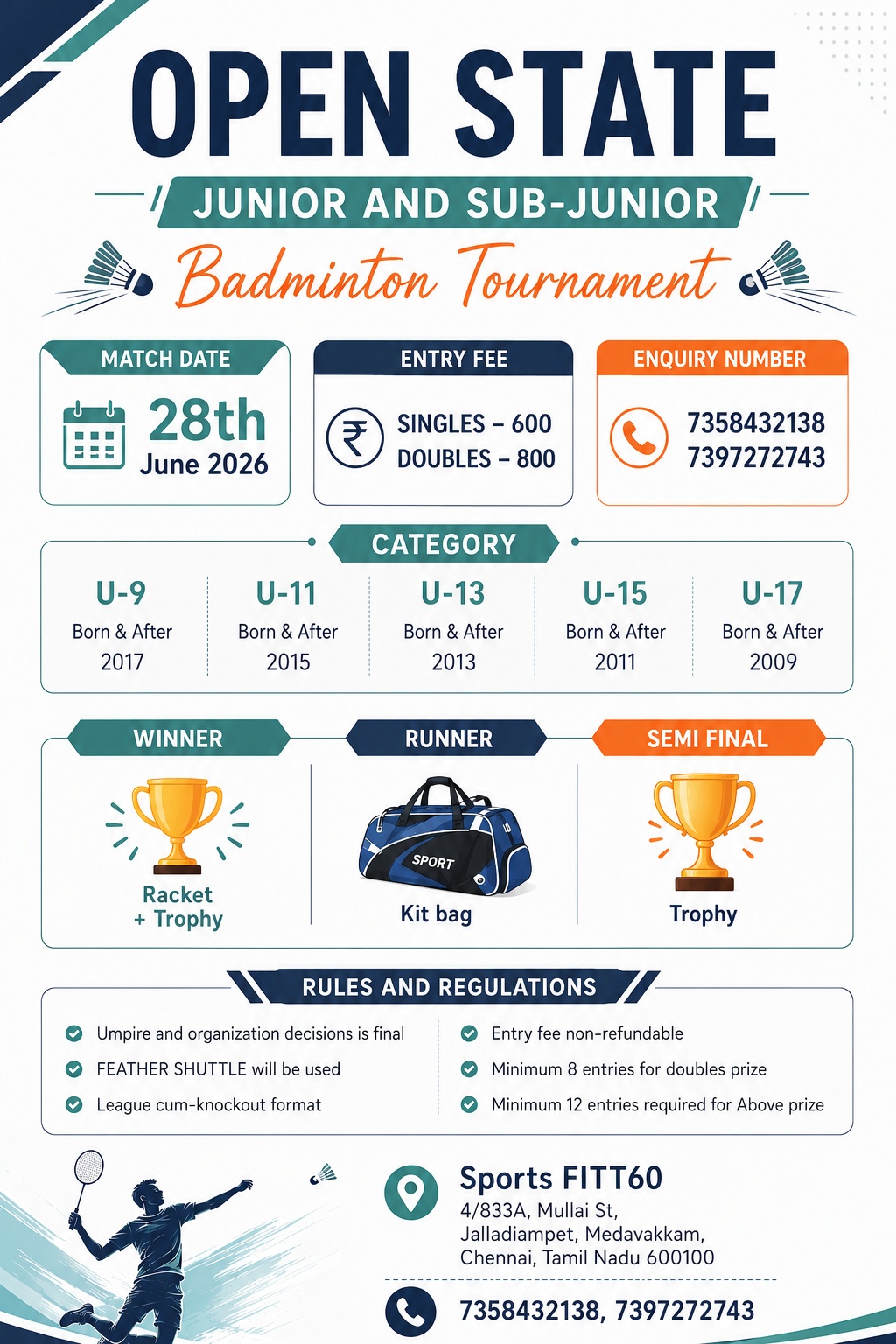 TAMILNADU OPEN STATE LEVEL BADMINTON TOURNAMENT