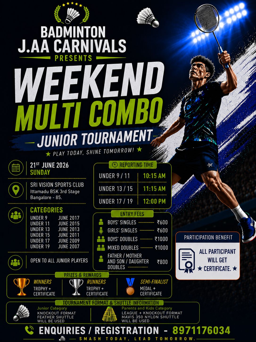 Badminton J.AA Carnivals Weekend Multi Combo Junior Tournament