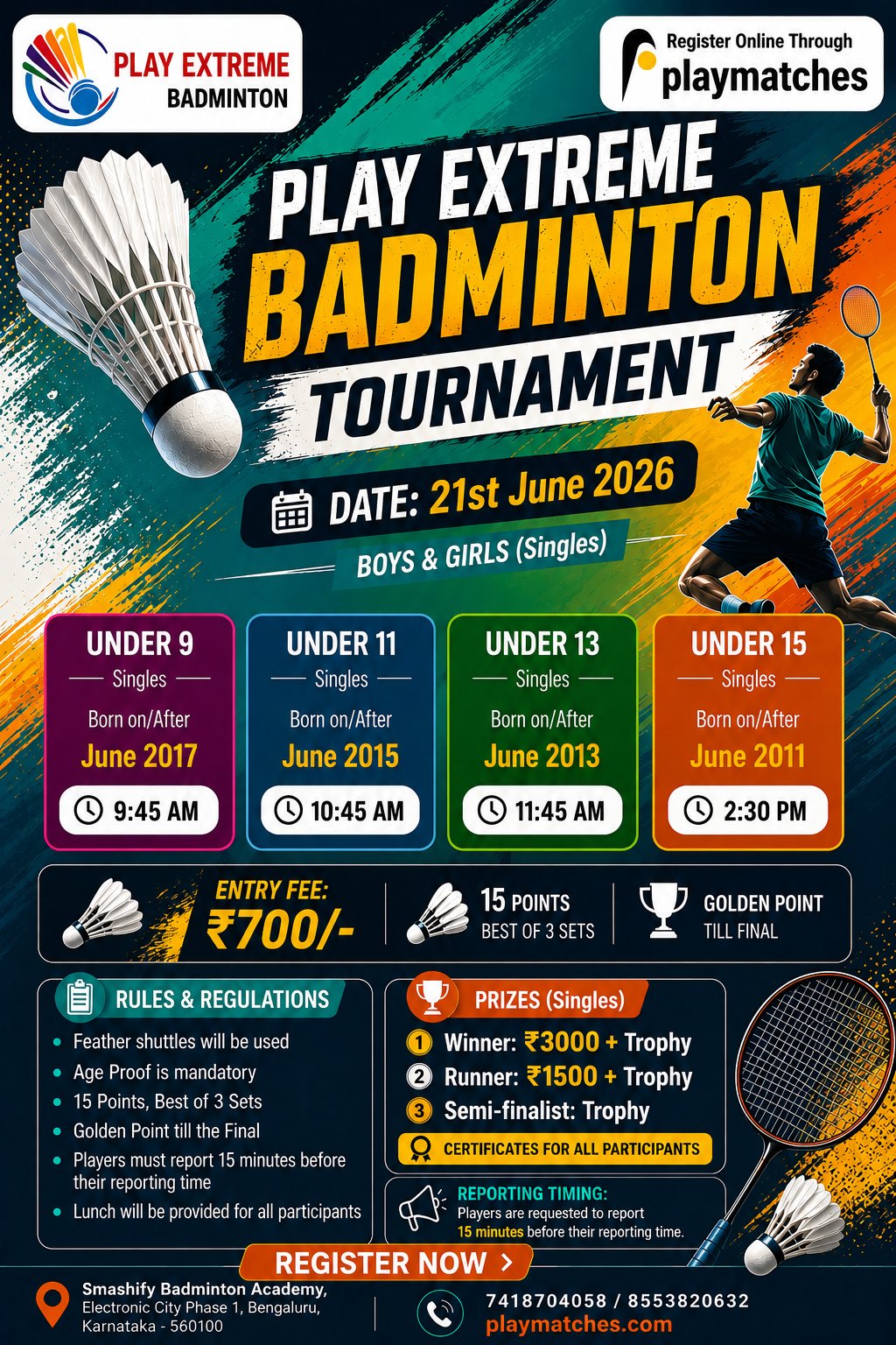 Play Extreme Presents Junior Badminton Tournament - Cash Prize