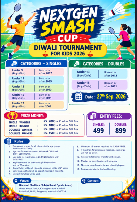 NextGen Smash Cup - Diwali Tournament for Kids 2026
