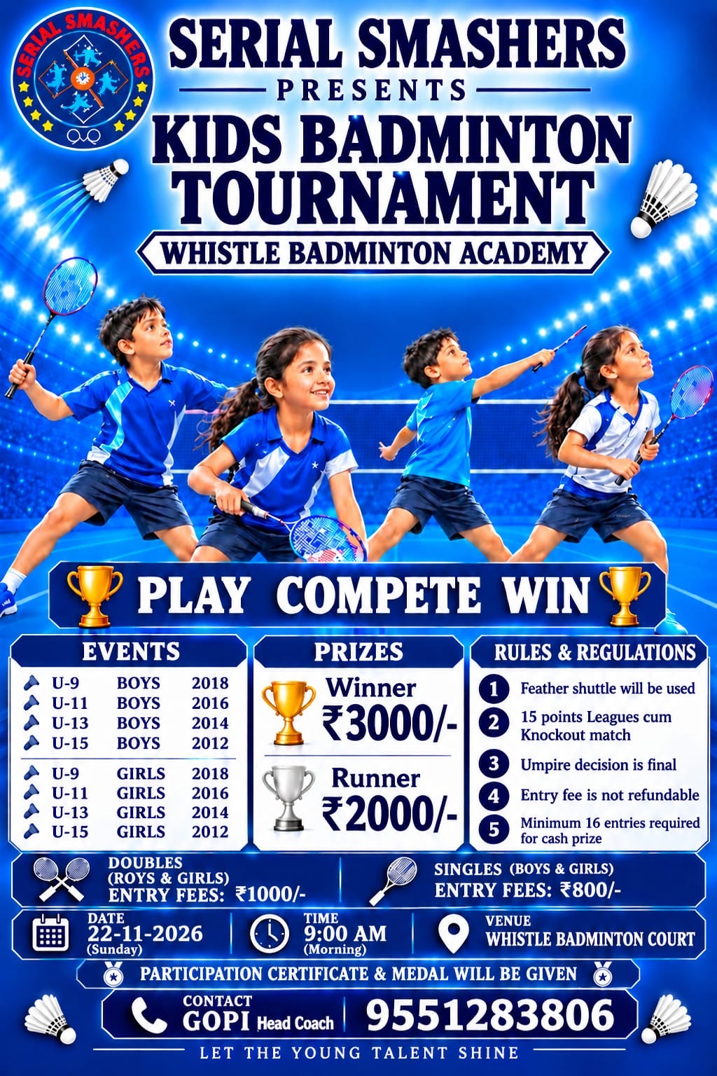 Whistle badminton kids tournament