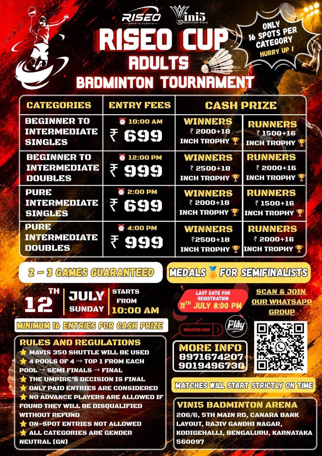 RISEO CUP Adults Badminton Tournament