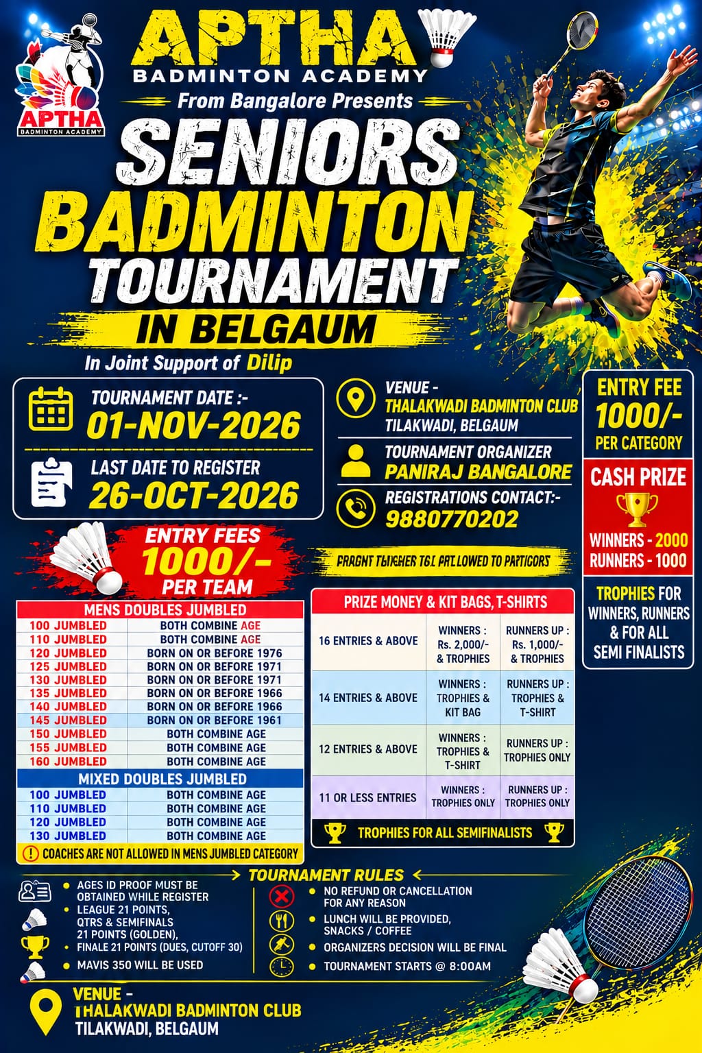 Seniors Badminton Tournament-Belgaum