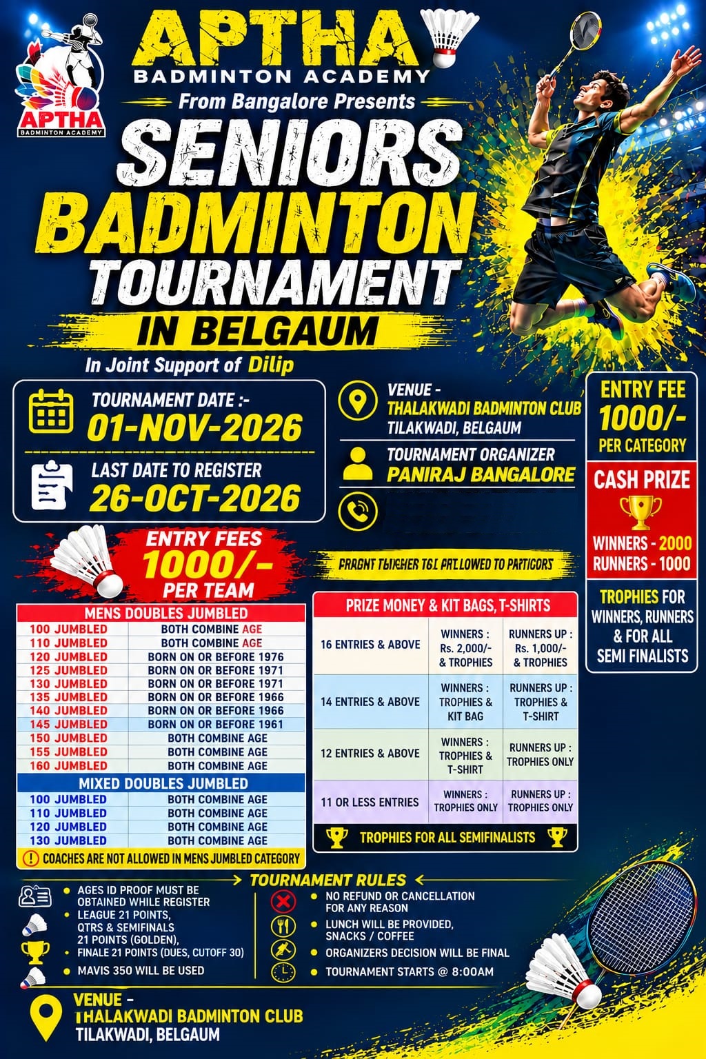 Seniors Badminton Tournament-Belgaum