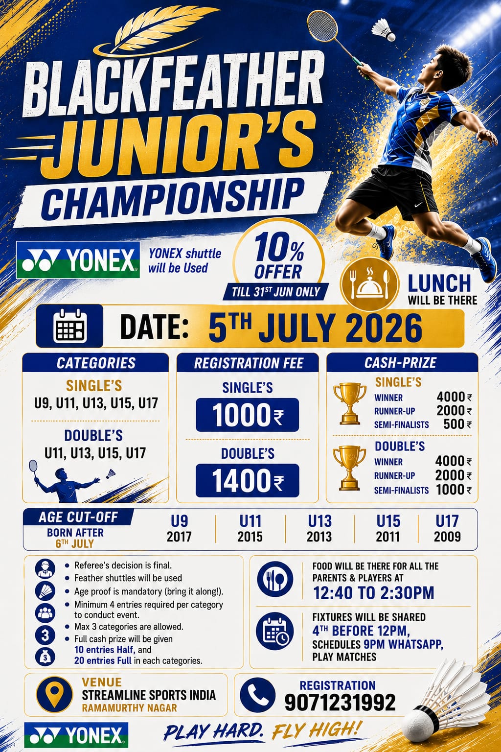 BlackFeather Open Juniorβs Badminton Tournament