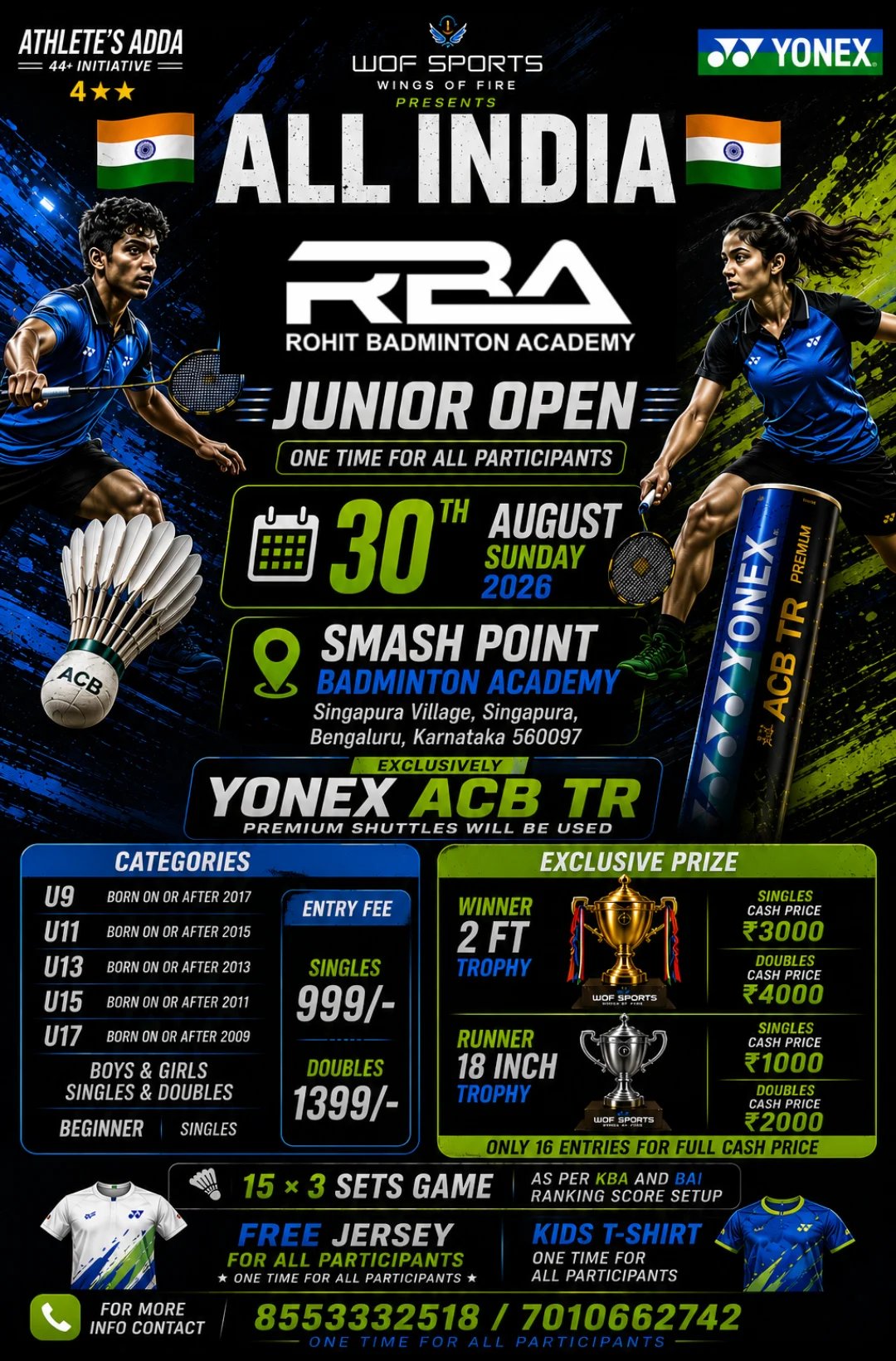 "RBA" ALL INDIA JUNIOR OPEN "CASH PRIZE" TOURNAMENT