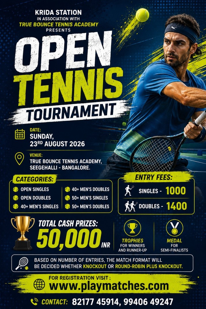 Krida Station In Association with True Bounce Academy Presents Open Tennis Tournament