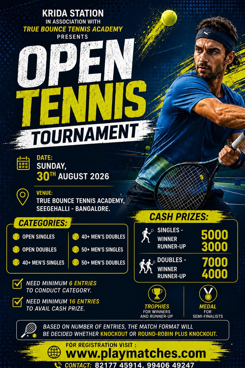 Krida Station In Association with True Bounce Academy Presents Open Tennis Tournament