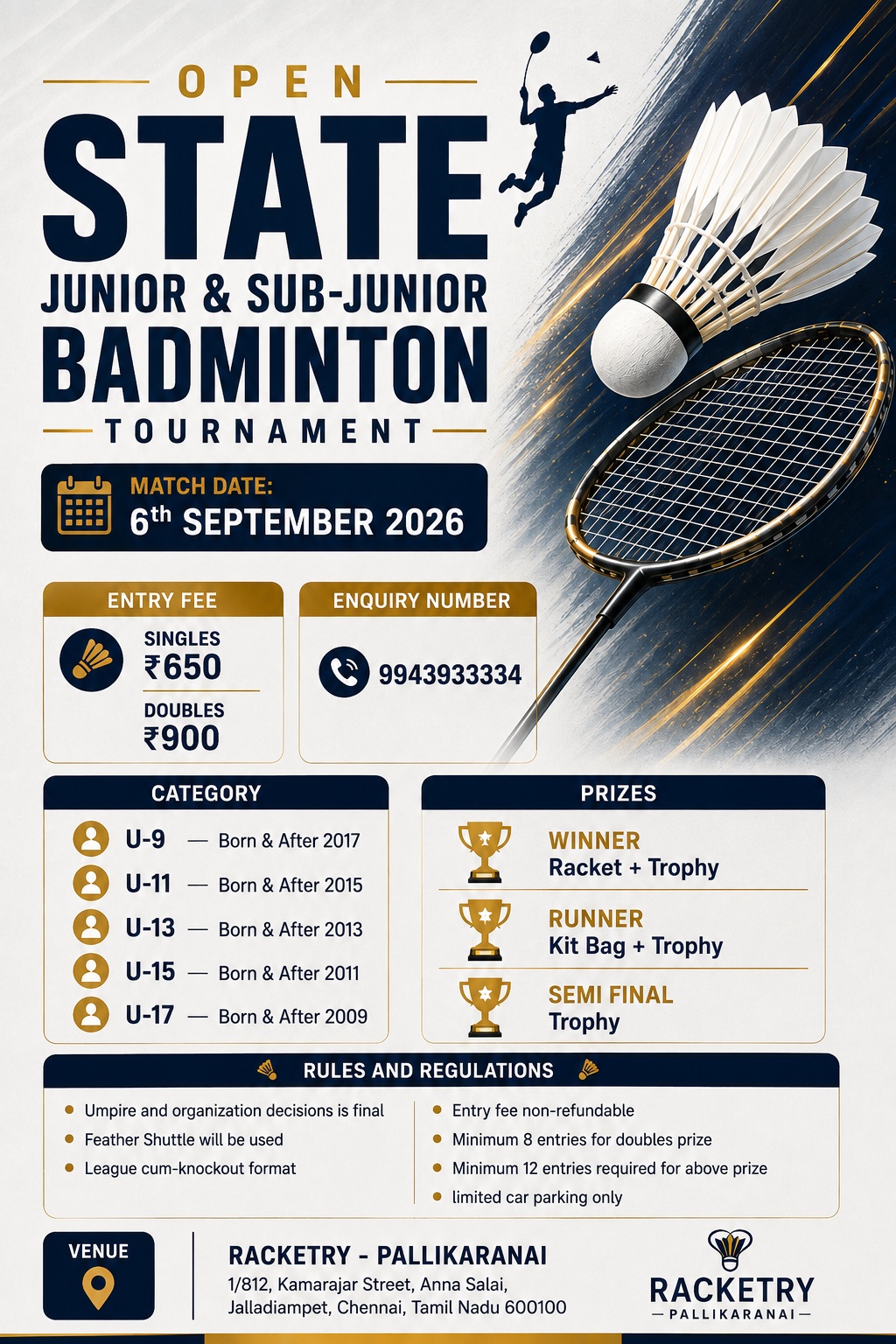 STATE LEVEL JUNIOR AND SUB-JUNIOR BADMINTON TOURNAMENT