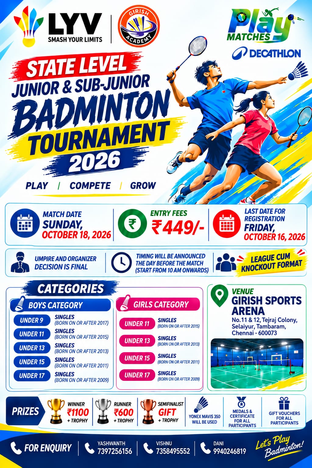 LYV STATE LEVEL JUNIOR & SUB-JUNIOR BADMINTON TOURNAMENT
