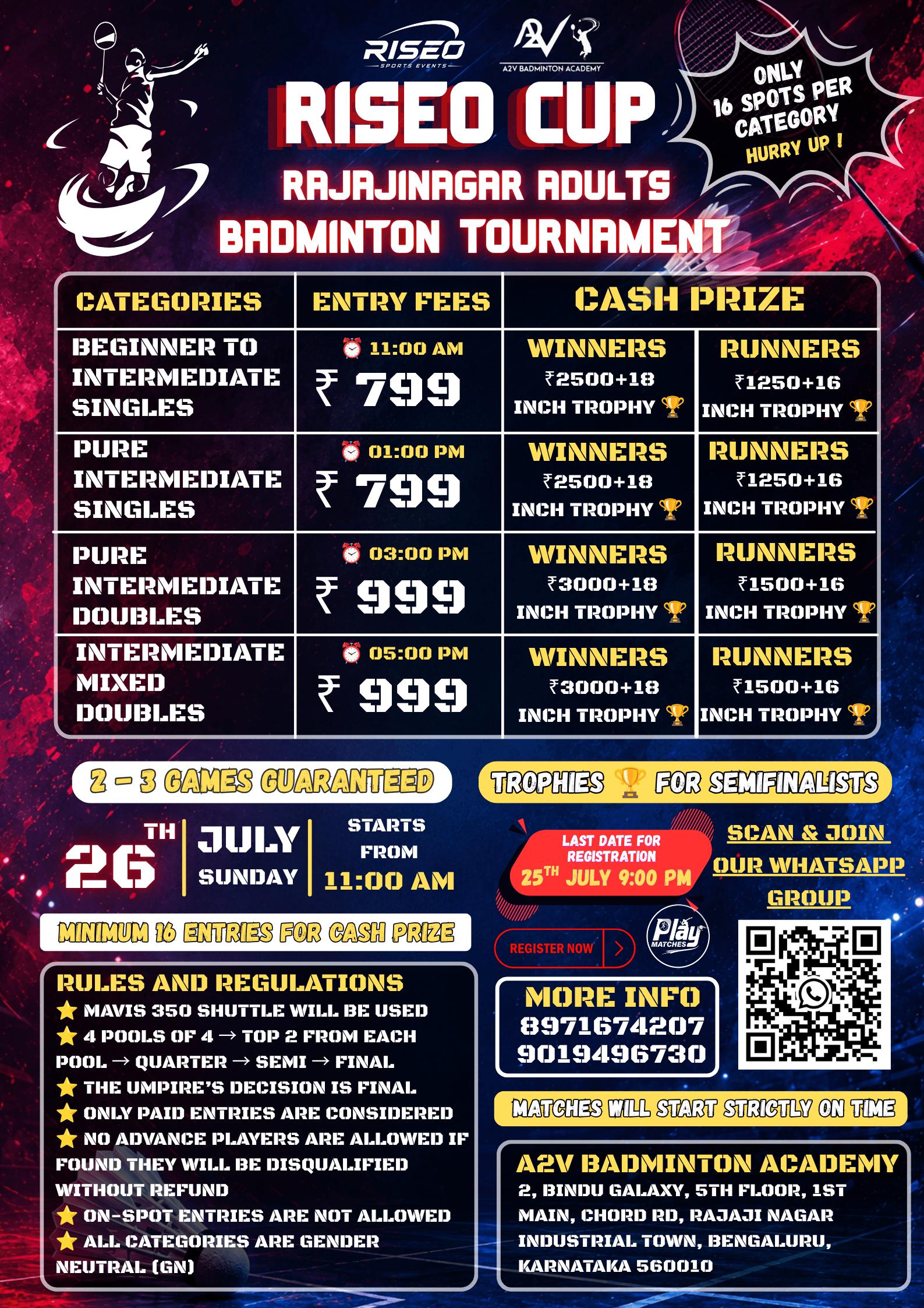 RISEO CUP ADULTS BADMINTON TOURNAMENT