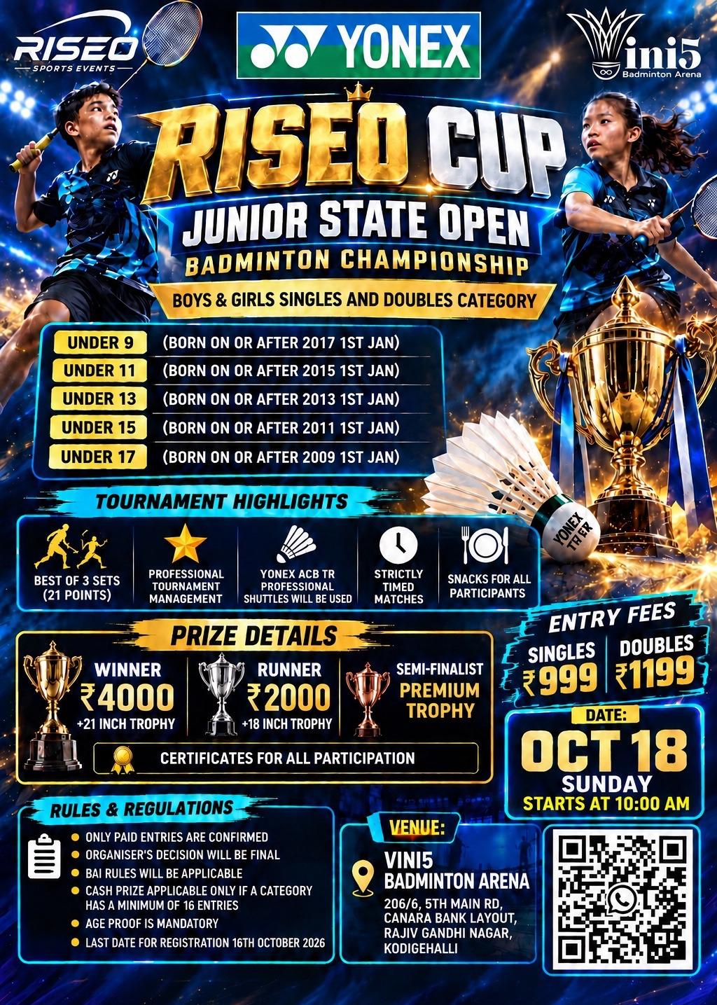 RISEO CUP JUNIOR STATE OPEN BADMINTON TOURNAMENT