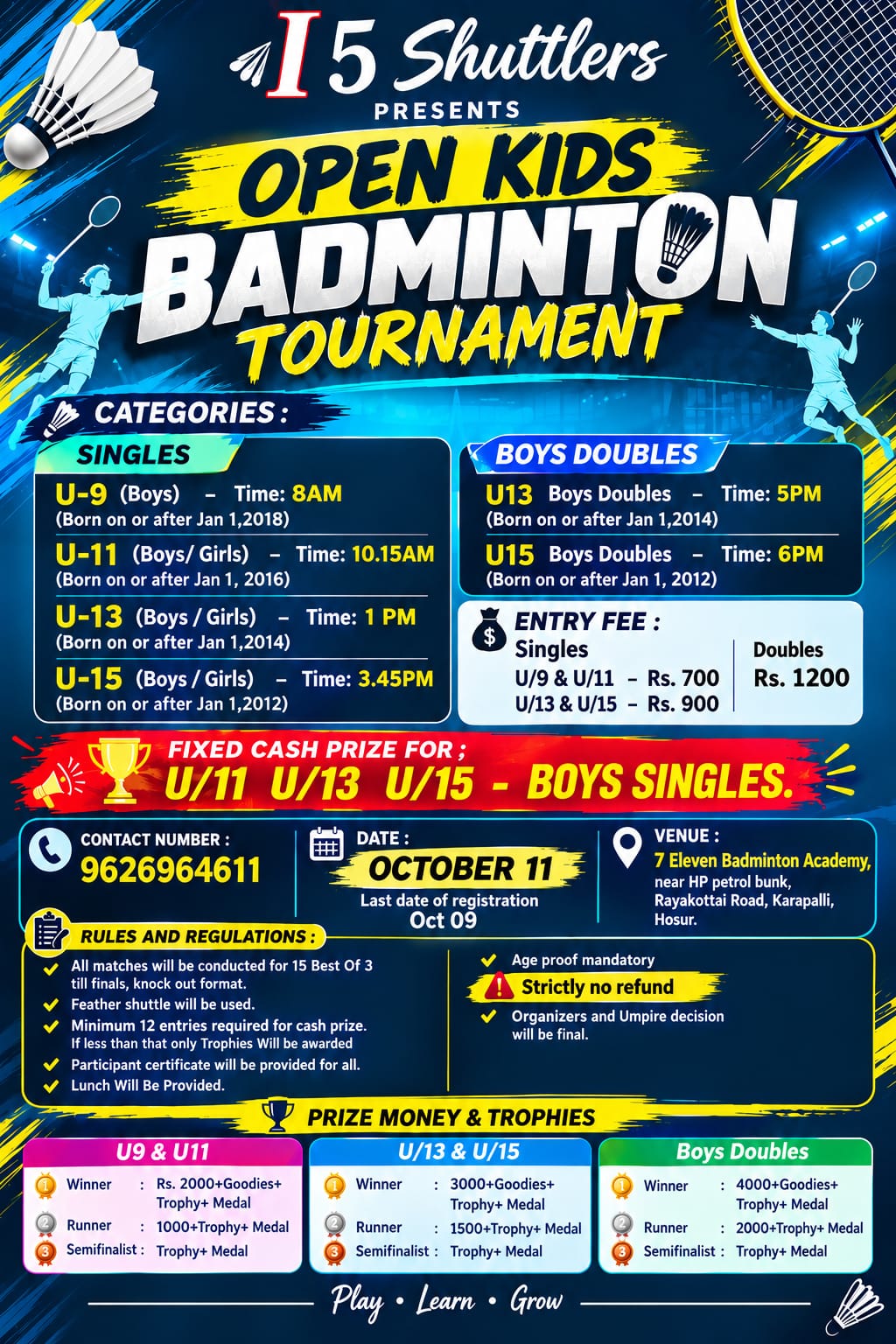 I5 Shuttlers Open Kids Badminton Tournament