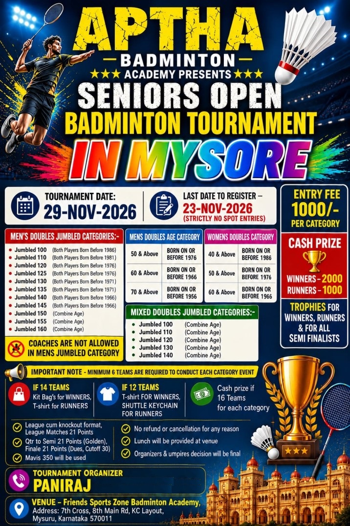 MYSORE Seniors Badminton Tournament