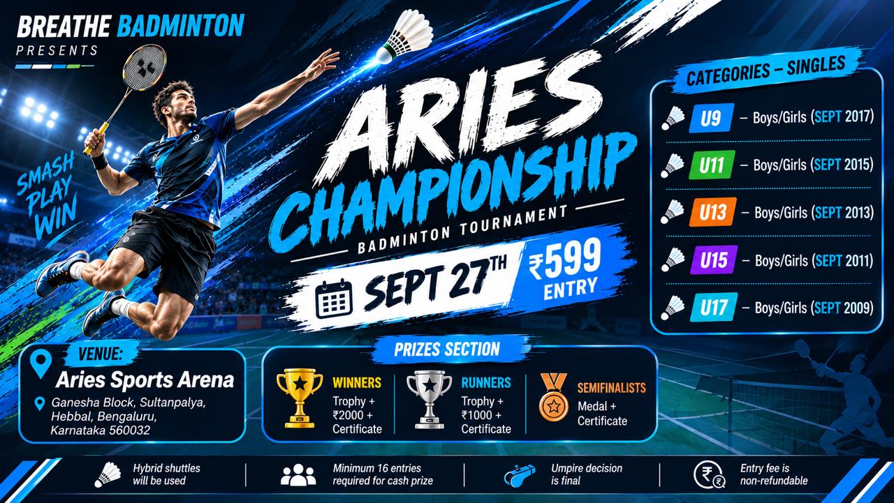 Breathe Badminton presents "ARIES CHAMPIONSHIP"- RT NAGAR