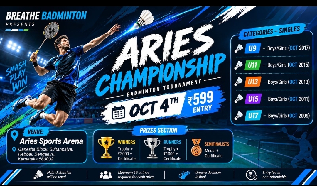 Breathe Badminton presents "ARIES CHAMPIONSHIP"- RT NAGAR