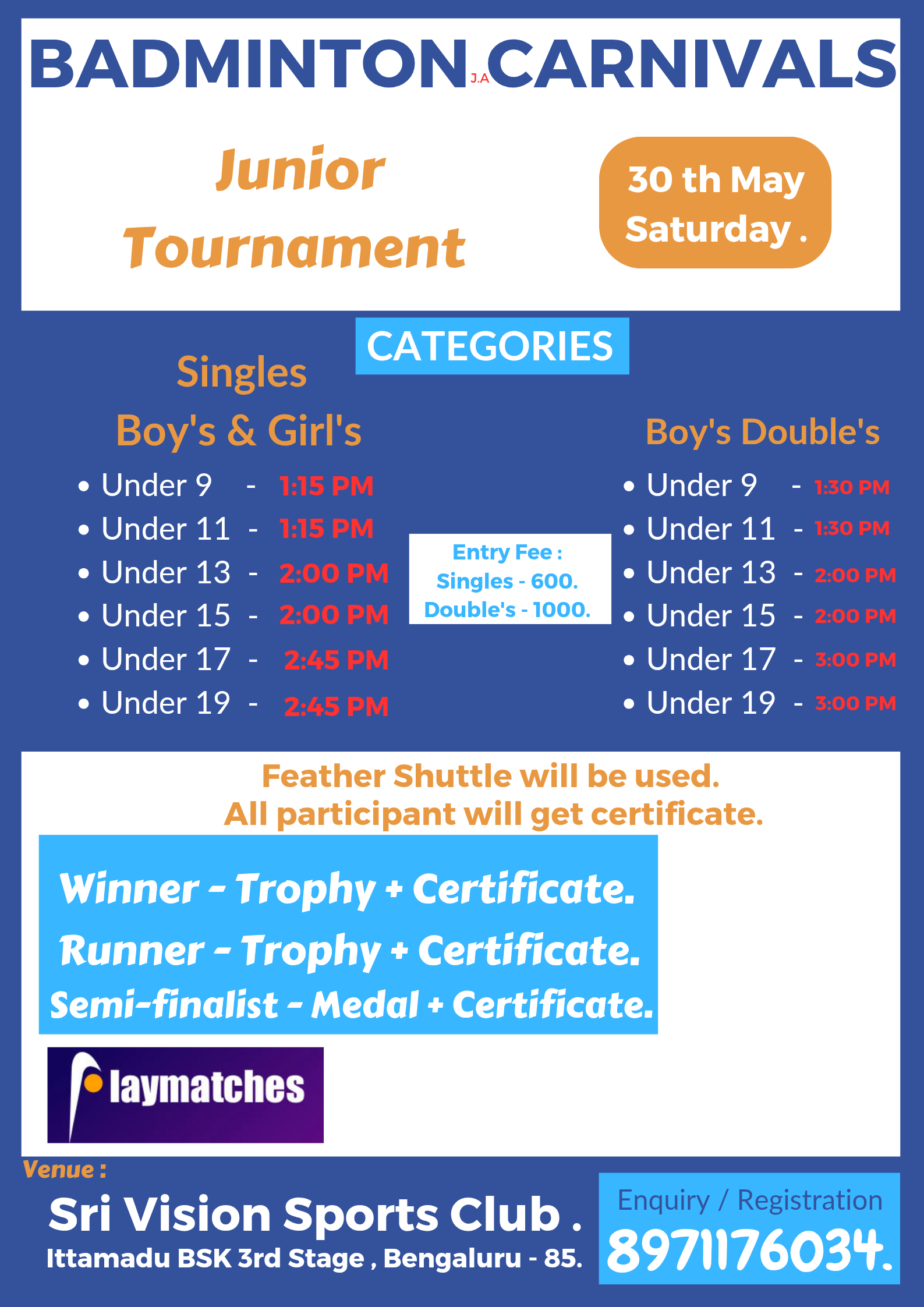 Badminton J.AA Carnivals presents Junior Tournament