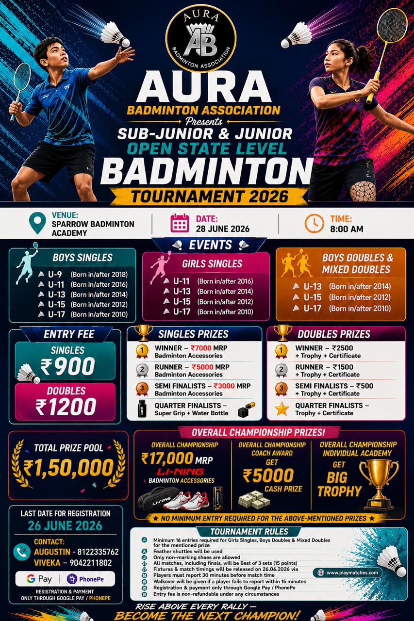 AURA BADMINTON ASSOCIATION PRESENT SUB - JUNIOR & JUNIOR STATE LEVEL BADMINTON CHAMPIONSHIP