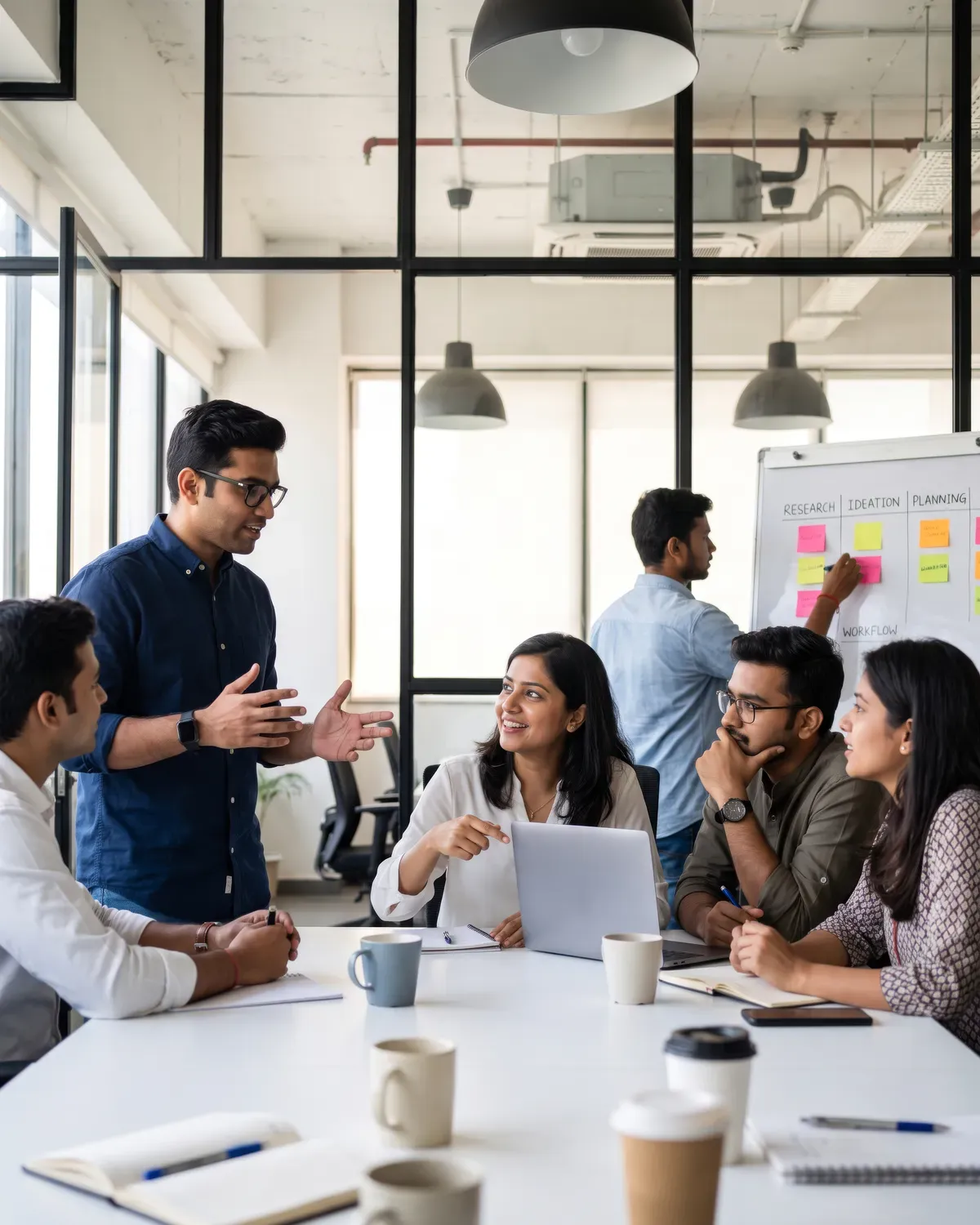 Team collaborating in a modern office