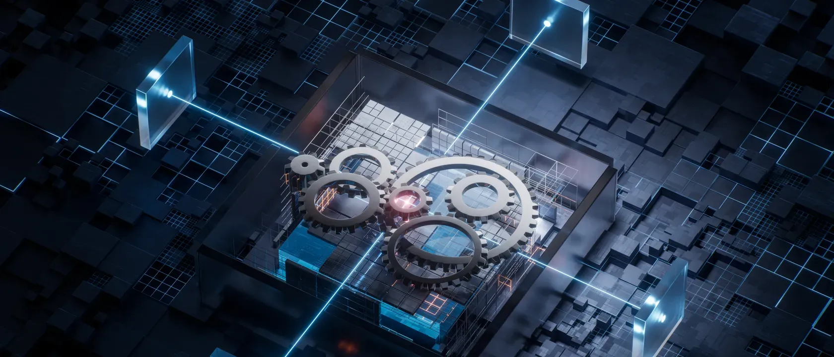 Gears on a tech circuit background