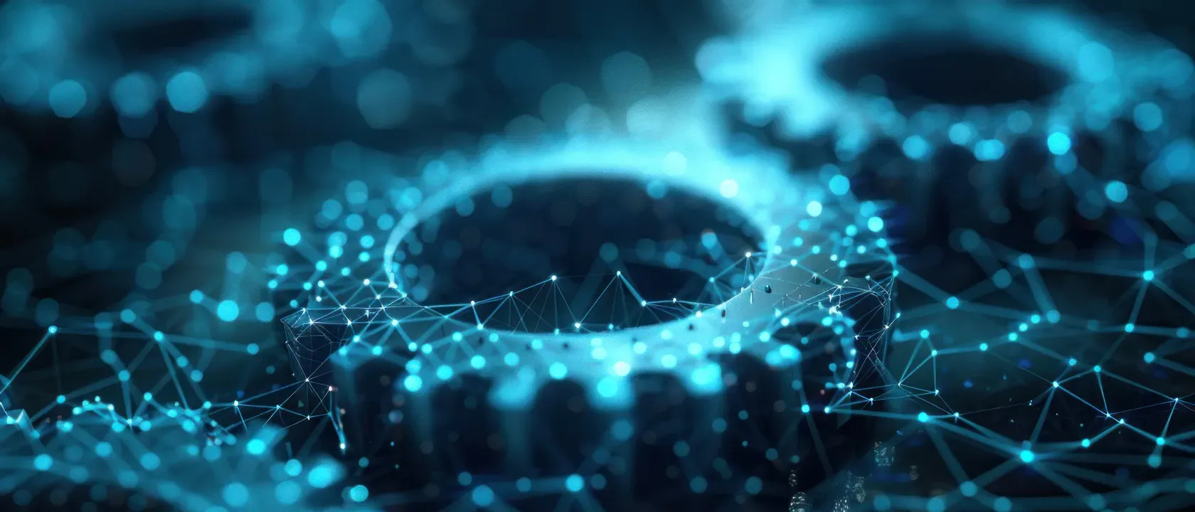 Abstract network with glowing gears