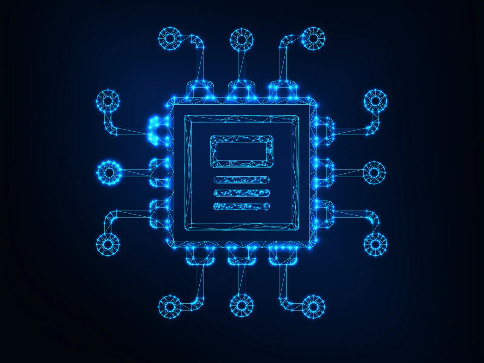 Glowing AI microchip / circuit board
