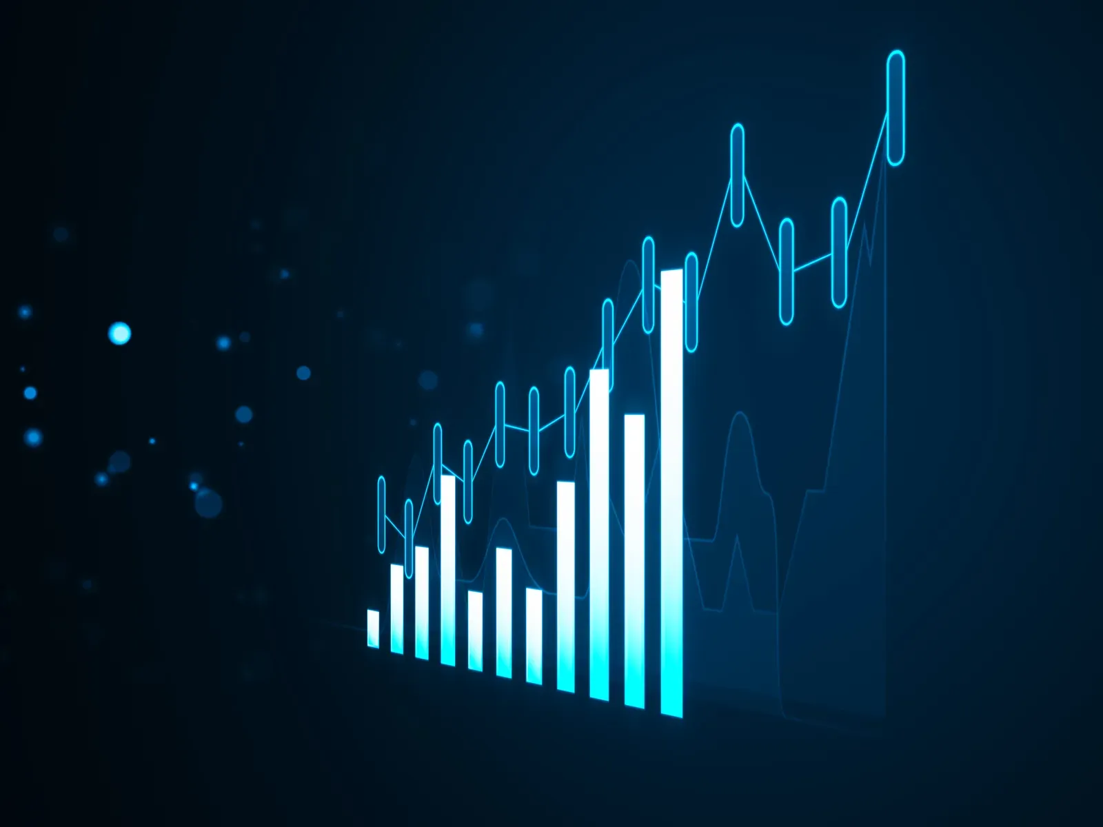 Financial growth chart, glowing, dark blue