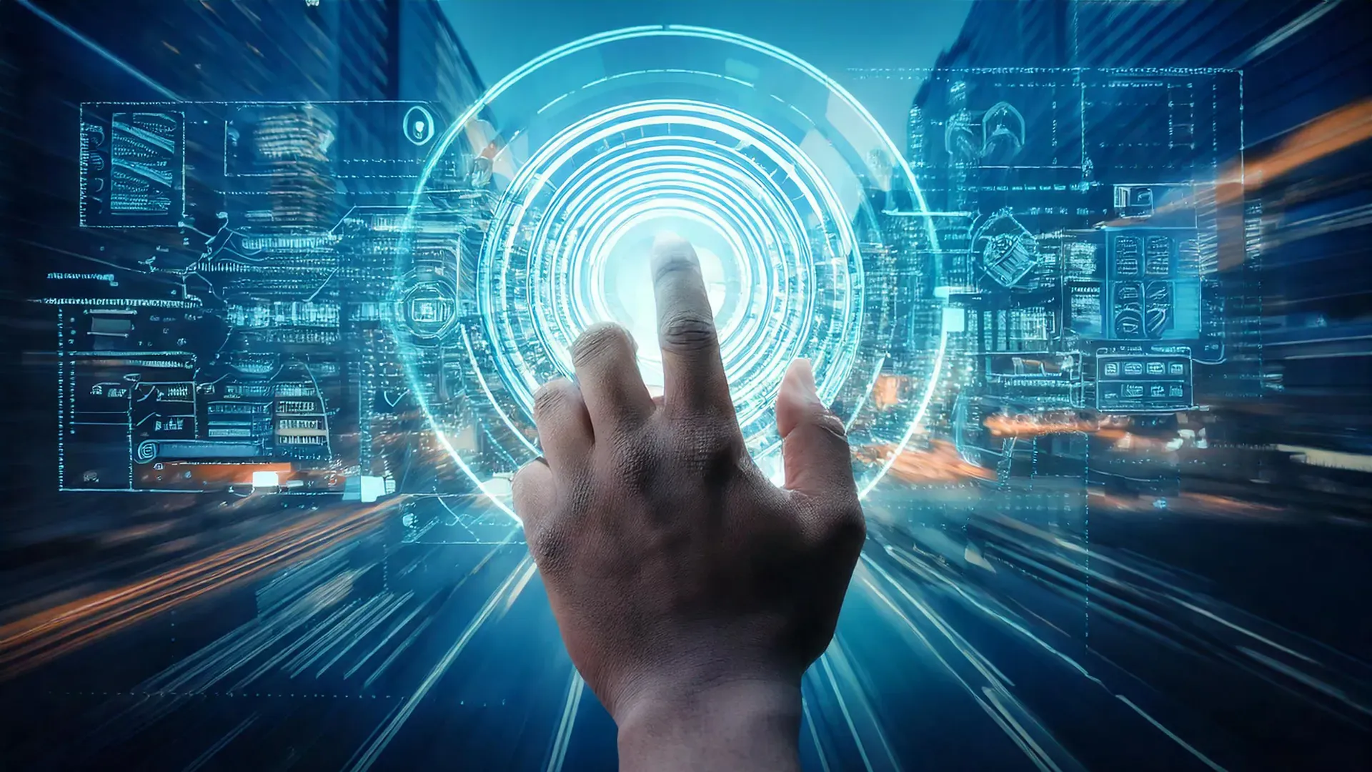 Hand interacting with a digital interface
