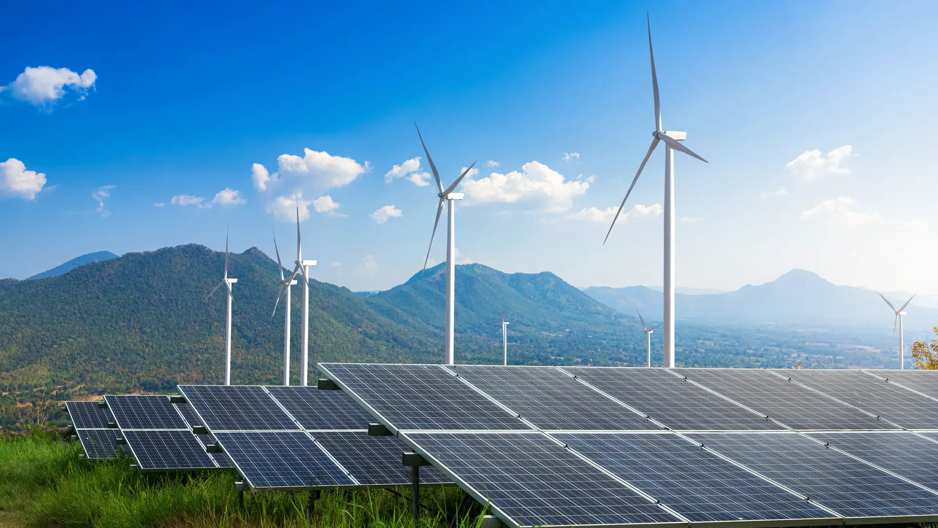 Solar farm + wind turbines