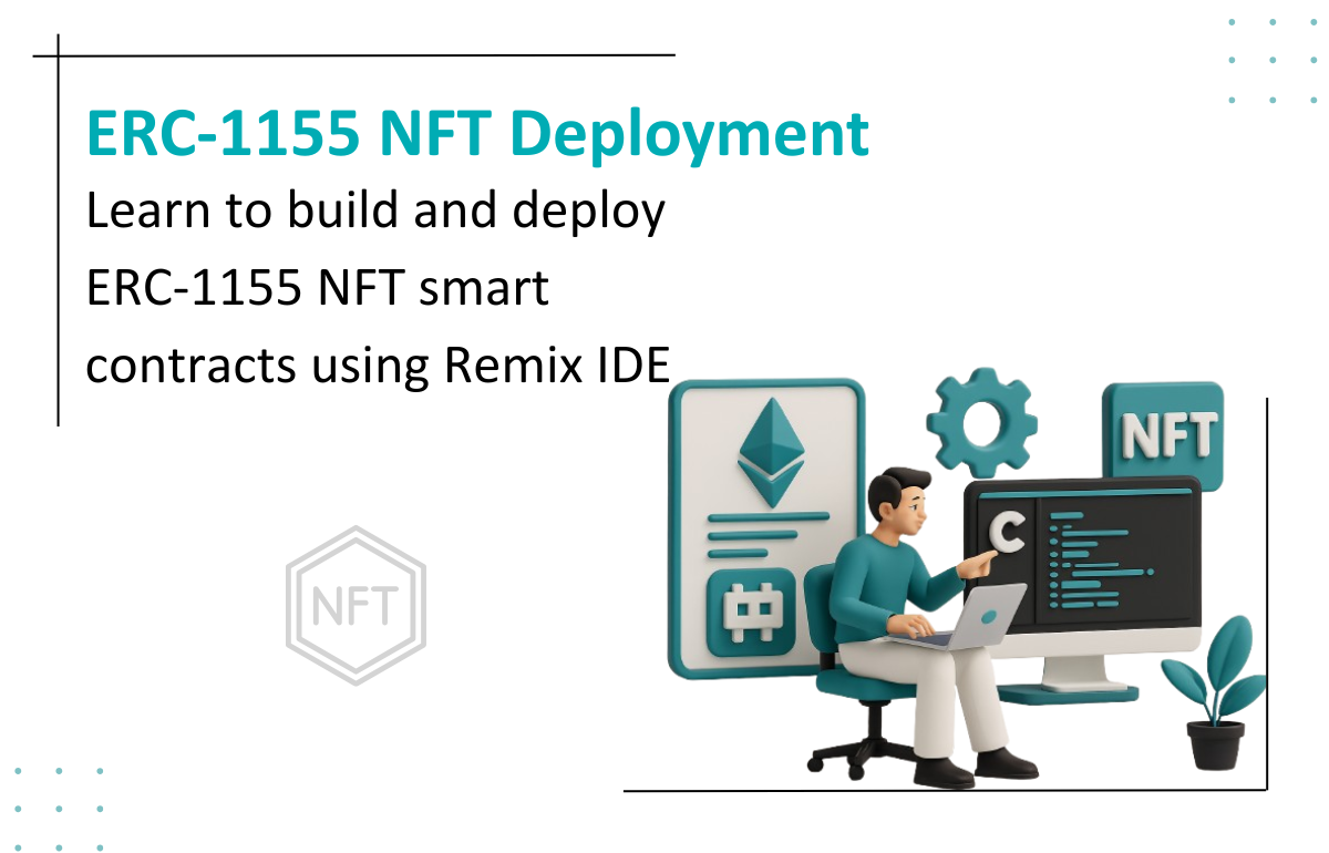 A visually appealing thumbnail representing the topic of the blog post, showcasing elements related to ERC1155 NFT smart contracts and their creation.