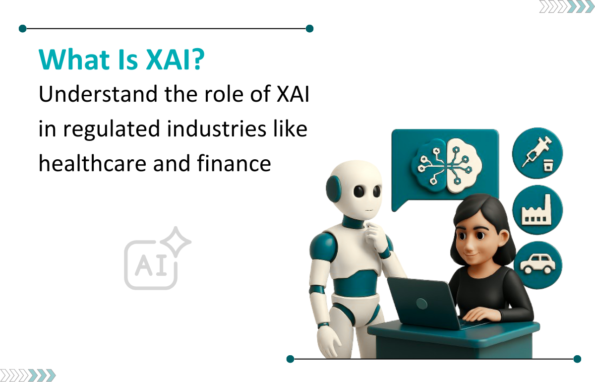 Visual representation highlighting the application and significance of Explainable AI (XAI) in crucial sectors like healthcare, manufacturing, and autonomous vehicles.