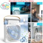 Mini Cooling Fan with Mist Spray (White)– Portable Air Cooler for Home & Office