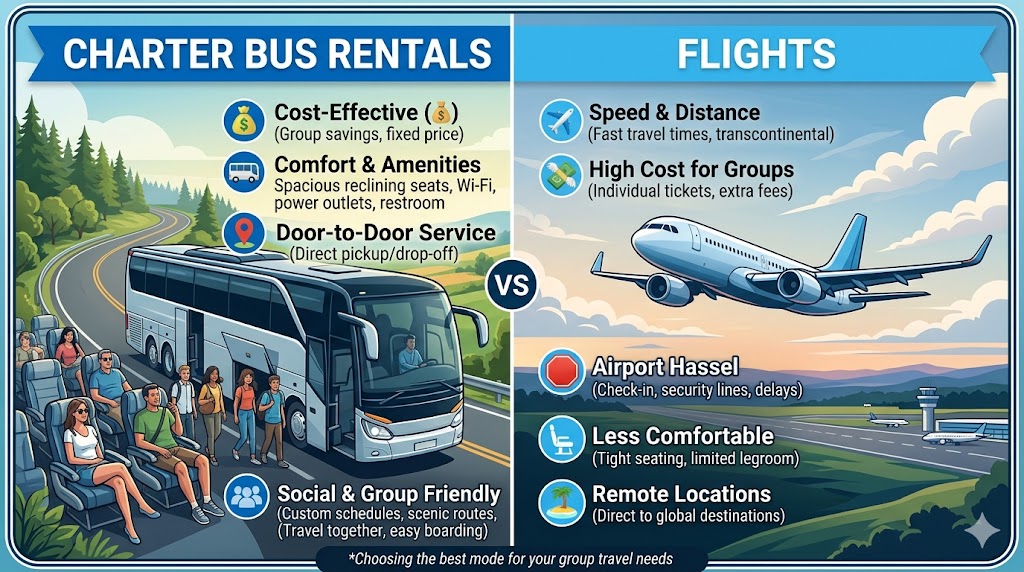 Why Charter Bus Rentals Are Better Than Air Travel for Group Trips