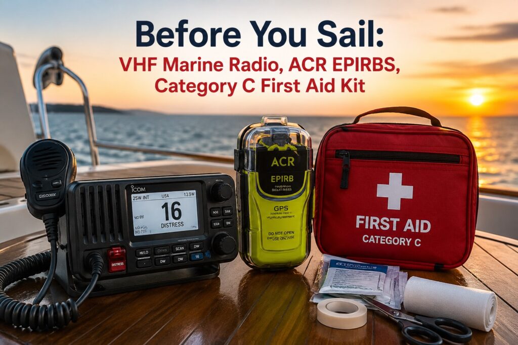 Before You Sail: Vhf marine radio, Acr epirb, Category c first aid kit
