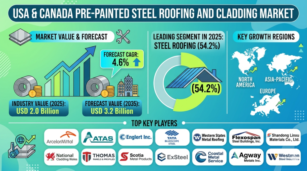 U.S. and Canada Pre-Painted Steel Roofing and Cladding Market Forecast 2026–2036: Market Expansion Driven by Sustainable Construction