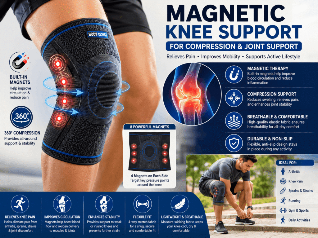 Magnetic Knee Support for Compression and Joint Support