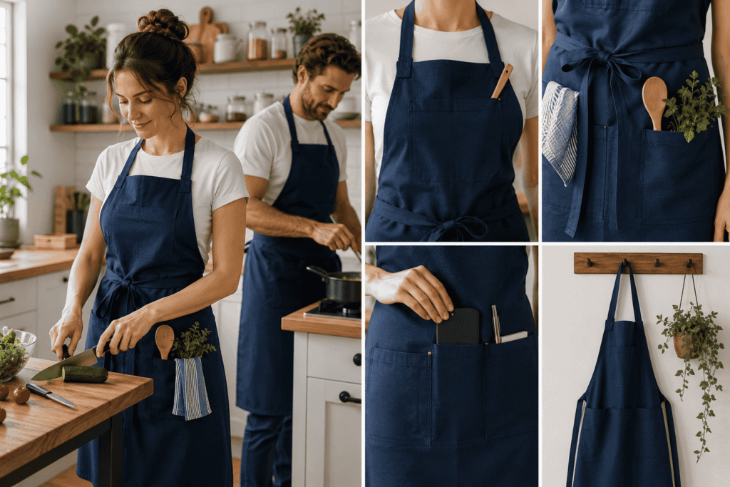 Navy Blue Aprons With Pockets for Everyday Kitchens