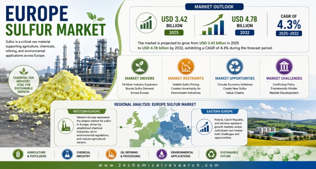 What Is Driving the Europe Sulfur Market Toward USD 4.78 Billion by 2032 at 4.3% CAGR?