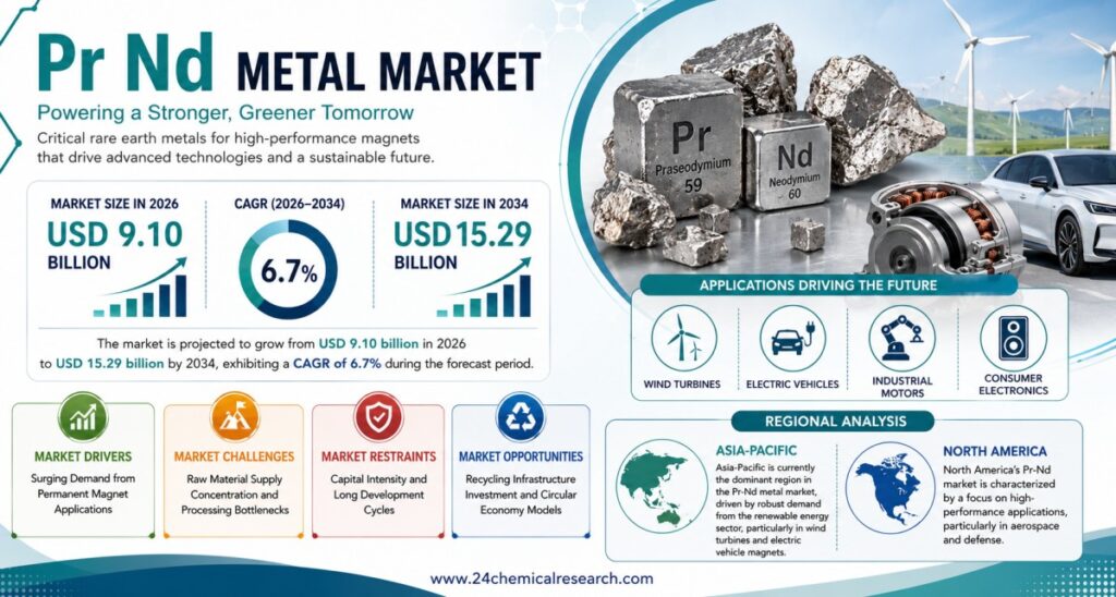 What Is Driving the Pr-Nd Metal Market Toward USD 15.29 Billion by 2034 at 6.7% CAGR?