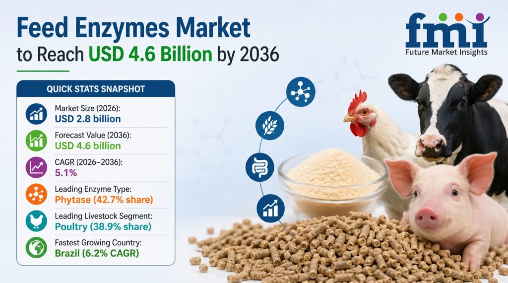 Global Feed Enzymes Market Grows from USD 2.8 Billion in 2026 to USD 4.6 Billion by 2036 at 5.1% CAGR