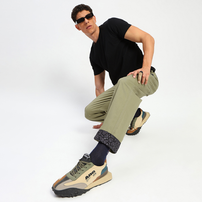 ABG Men Baggy Fit Beige Cargo with Reverse Paisley Print