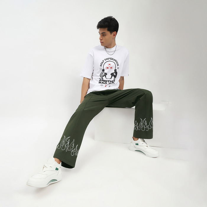 ABG Men Olive Baggy Fit Pintuck Cargo with Hem Print