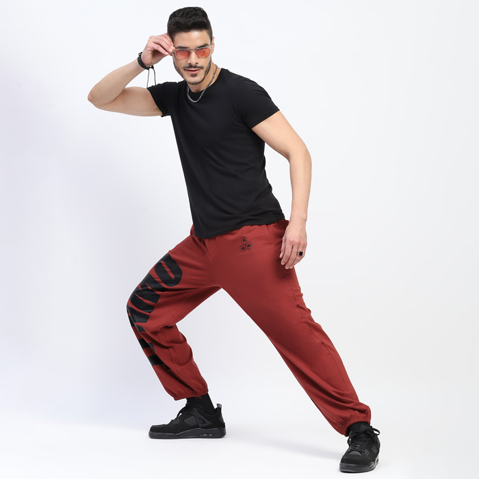 ABG Men Baggy Fit Rust Jogger with Printed Panel