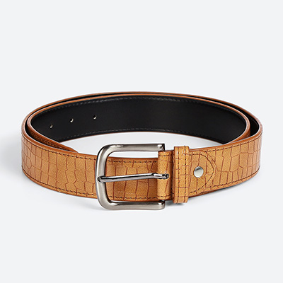 Solasta Men Brown Textured Belt With Metal Buckle