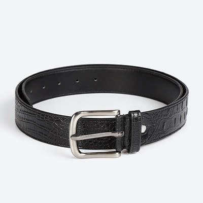 Solasta Men Black Textured Belt With Metal Buckle