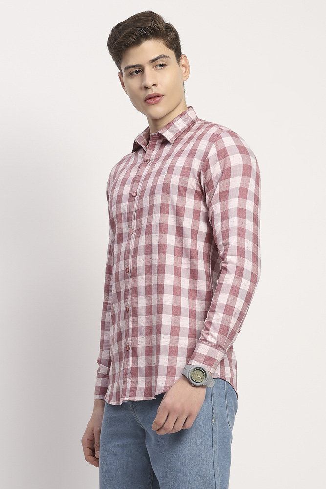 Ifazone Mens Dusty Pink Checked Full Sleeve Shirt with Soft Modern Appeal