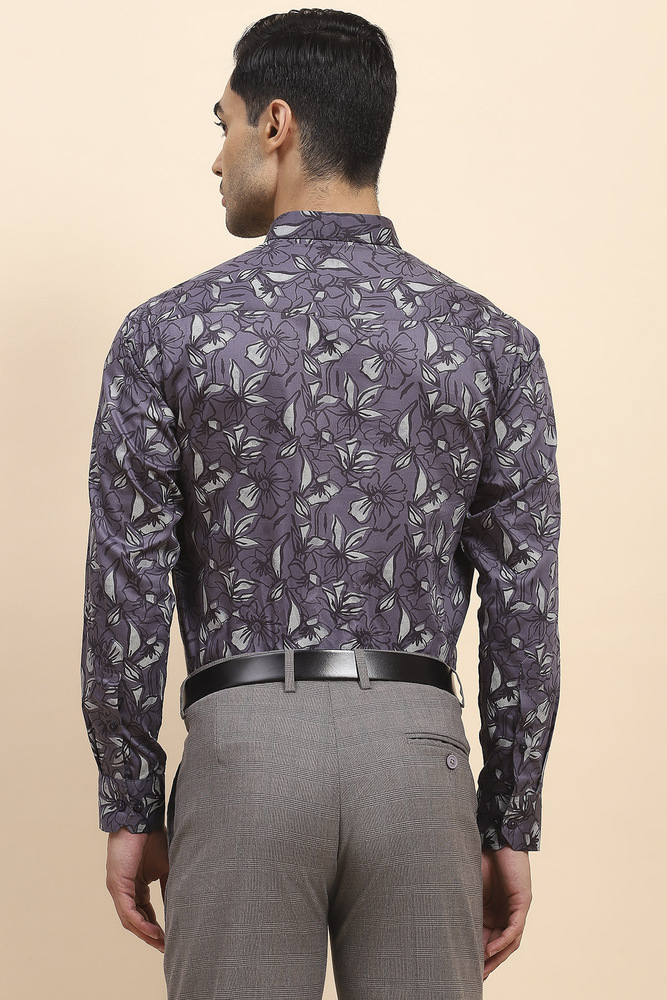 Mr. Huffman Men Purple Floral Printed Shirt with Bold Style